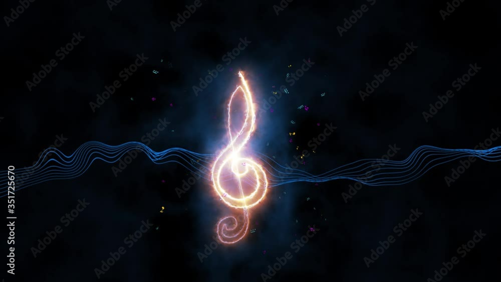 Poster treble clef in neon glow. note mill. seamless loop background new quality universal close up vintage