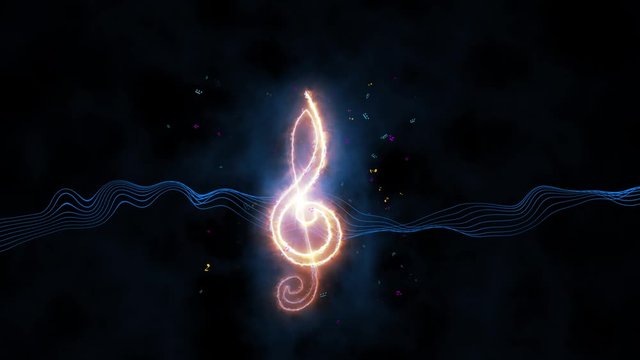Treble clef in neon glow. Note mill. Seamless loop background New quality universal close up vintage dynamic animated colorful joyful cool nice video