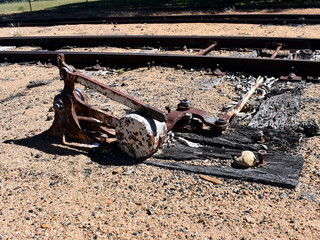 A ancient hand lever and mechanism to actuate the points manually on a railway track