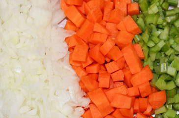 Mirepoix, the combination of carrot, celery and onion, is widely used in the preparation of different dishes.