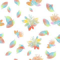 A seamless background of multicolored abstract flowers from the lines. Mixed media. Vector illustration