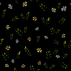 A seamless background of twigs and bees. Vector illustration