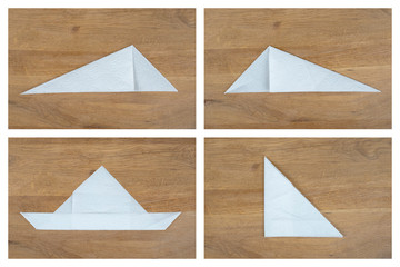 Steps of folding a paper facial mask from paper towel. Part 2/5