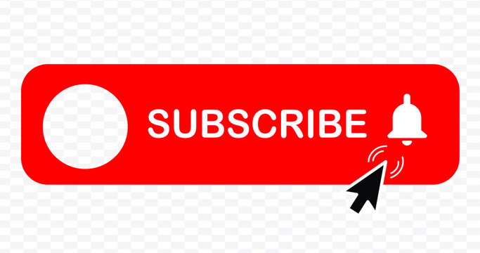 SUBSCRIBE - button red color with handon transparent background. YouTube channel. Vector illustration.