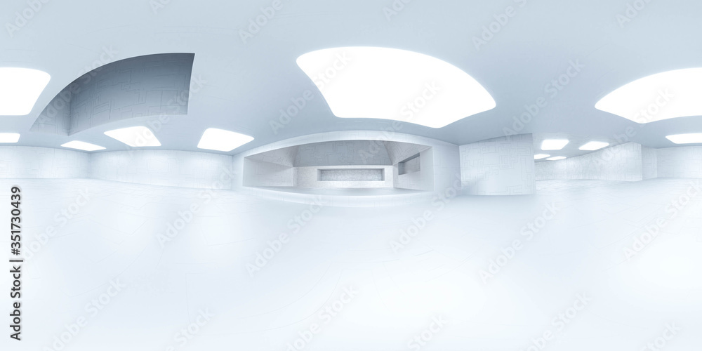 Poster full 360 equirectangular spherical panorama view of modern futuristic technology building architectu