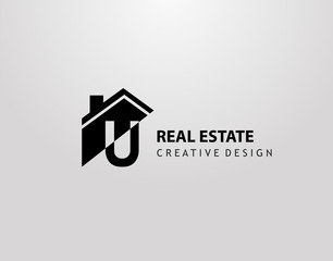U Letter Logo. house shape with negative letter H, Real Estate Architecture Construction Icon Design.