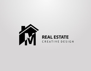 M Letter Logo. house shape with negative letter H, Real Estate Architecture Construction Icon Design.