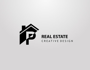 P Letter Logo. house shape with negative letter H, Real Estate Architecture Construction Icon Design.