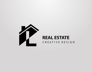 L Letter Logo. house shape with negative letter H, Real Estate Architecture Construction Icon Design.