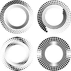 Set of abstract black dotted lines in round form. Halftone dots. Trendy design element for frames, logo, tattoo, sign, symbol, web, prints, posters, template, pattern and abstract background