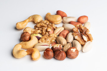 Mix of nuts on a white background