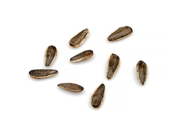 Delicious organic sunflower black seeds, isolated on white background