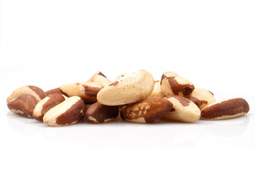 Organic Brazil walnut close up on the white background