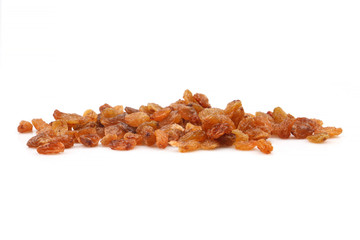Organic Raisins, yellow is the highest grade. on white background