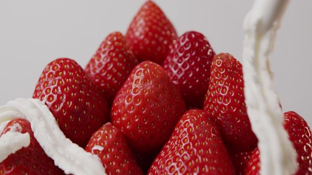 Strawberry dessert with cooked whipping sweet cream, Chef decoration dessert