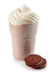 milkshake with blended chocolate cookies and whipped cream