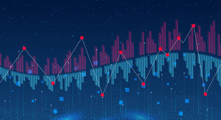 Futuristic dashboard of business analytics information. Digital graphics on blue background