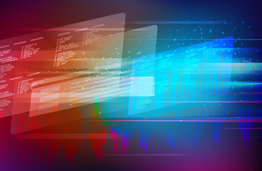 Futuristic dashboard of business analytics information. Virtual website pages and graphics