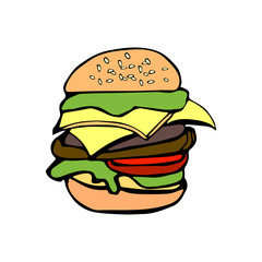 Vector illustration a hamburger in cartoon style isolated on white