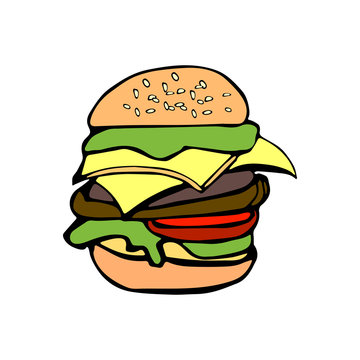 Vector illustration a hamburger in cartoon style isolated on white