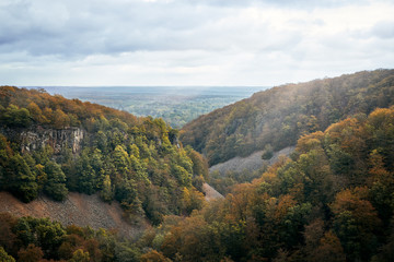 Skaralid crack valley or canyon valley at Soderasens national park in Skane county in  southern...