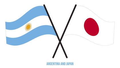 Argentina and Japan Flags Crossed And Waving Flat Style. Official Proportion. Correct Colors