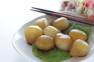 Japanese food, konjac and soy sauce simmered for healthy food