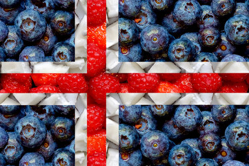 Iceland Flag made of fresh and colorful sliced fruits