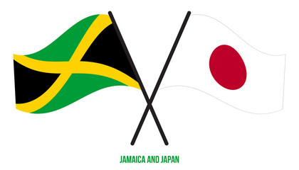 Jamaica and Japan Flags Crossed And Waving Flat Style. Official Proportion. Correct Colors