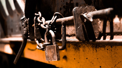 Old security lock iron oxide of train