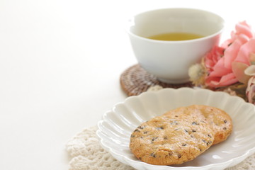 Japanese food, black sesame rice cracker on dish