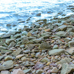 Stones on the Beach on the seashore.