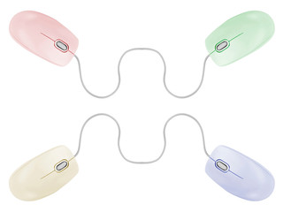 Modern computer mouse on white background, different color variants