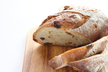 Dried fruit raisin French bread with copy space