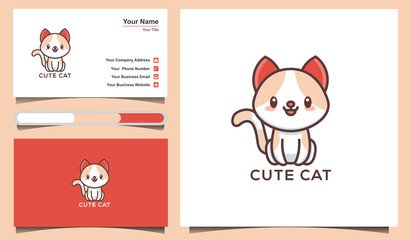 Fototapeta na wymiar Illustration Vector cute cat logo Design Template. Suitable for Creative Industries, Company, Corporate, Multimedia, Entertainment, Education, team, club, game, streaming, Shops, and more