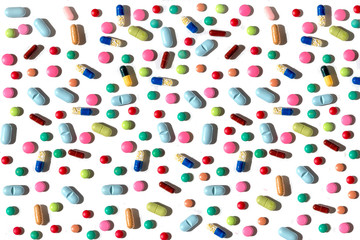 Pattern of many different capsules and pills 
