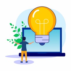 Vector illustration, online office worker at work. network promotion. managers in remote jobs, looking for solutions to new ideas, working together at companies, exchanging ideas.