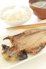 Japanese food, grilled mackerel and miso soup served with rice 