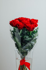 red roses bouquet, close-up view
