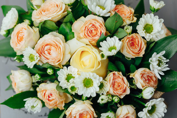 various flowers bouquet, close-up view