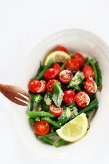 Homemade cherry tomato and Okra with sesame dressing salad