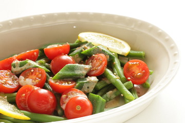 Homemade cherry tomato and Okra with sesame dressing salad