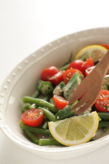 Homemade cherry tomato and Okra with sesame dressing salad
