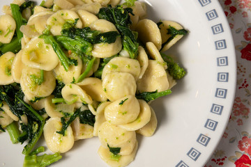 Fresh orecchiette with turnip greens