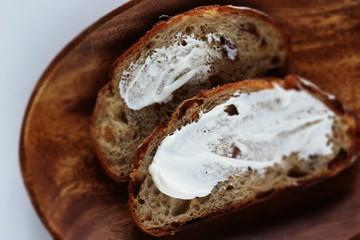 Cream cheese and French bread for comfort breakfast
