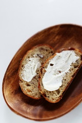 Cream cheese and French bread for comfort breakfast
