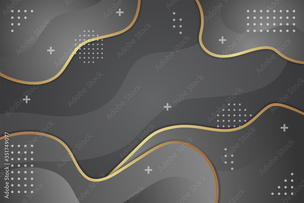 Poster golden and black gradient of abstract wavy liquid background combined with dot or circle pattern and