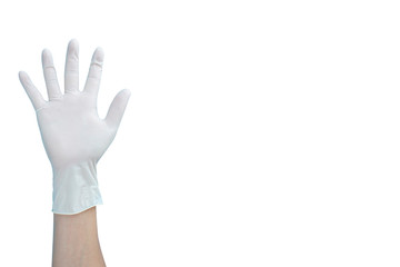 Fototapeta premium hand shape with gloves on blue background banner size