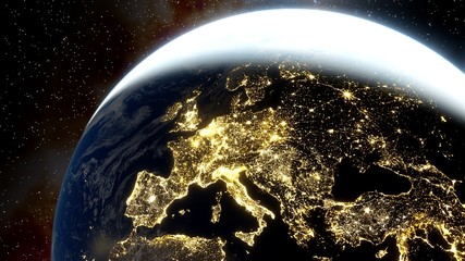 realistic night Italy from space, Venice from space, night Sicily from space, central Europe at night, night Rome from satellite 3D render