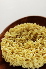 Instant ramen noodles on plate for unhealthy food ingredient 